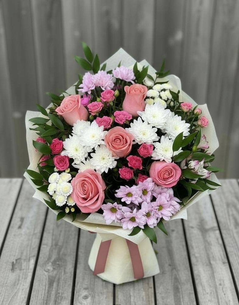 Букет цветов из: Альстромерии, Гвоздики, Розы и Хризантемы в Никулино