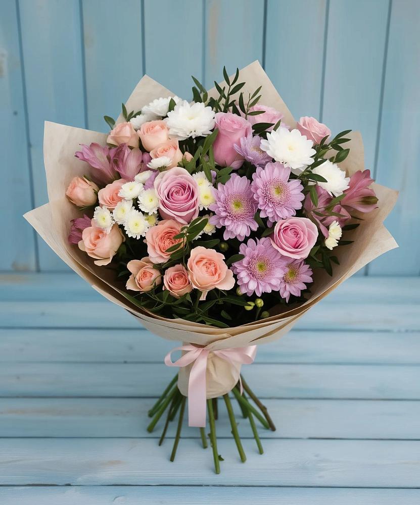 Букет цветов из: Хризантемы, Розы и Альстромерии в Никулино