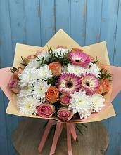 Букет цветов из:  Розы, Герберы и Хризантемы в Никулино