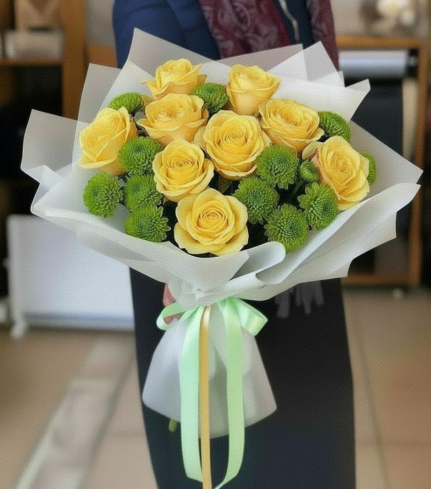 Букет цветов из: Хризантемы и Розы в Никулино