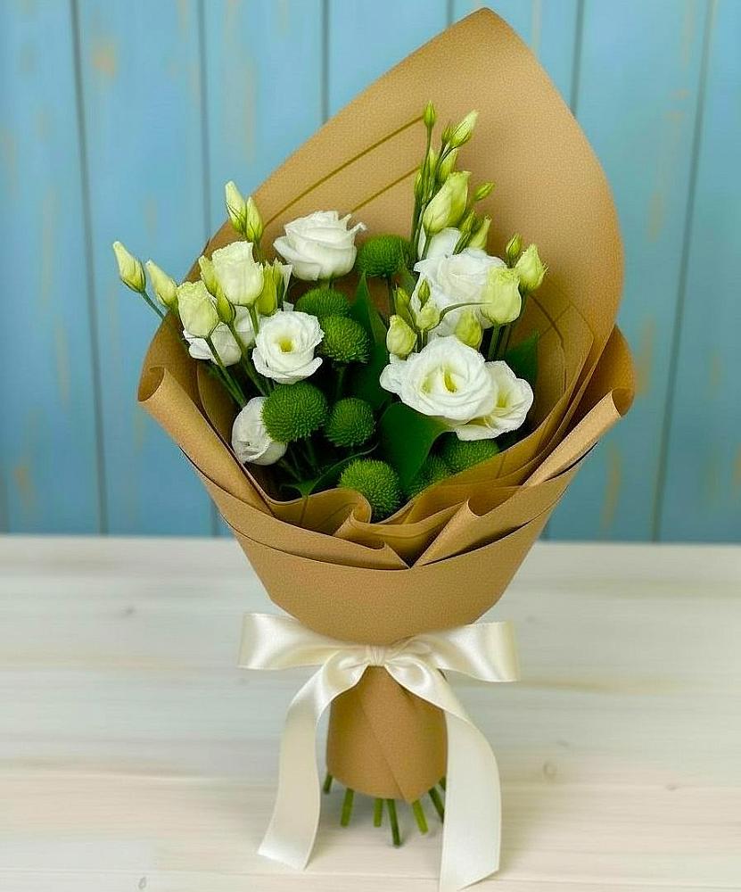 Букет цветов из: Хризантемы и Лизиантусы в Никулино