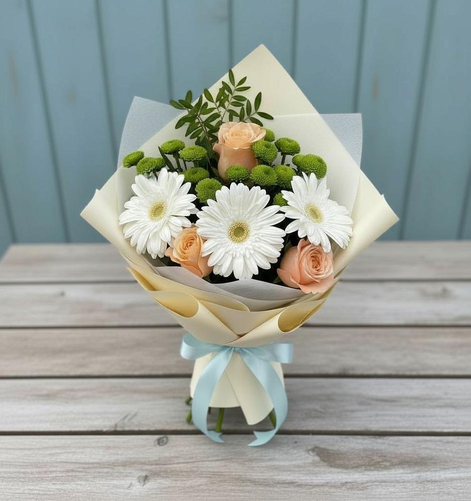 Букет цветов из: Герберы, Розы и Хризантемы в Никулино