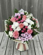 Букет цветов из:  Альстромерии, Гвоздики, Розы и Хризантемы в Никулино