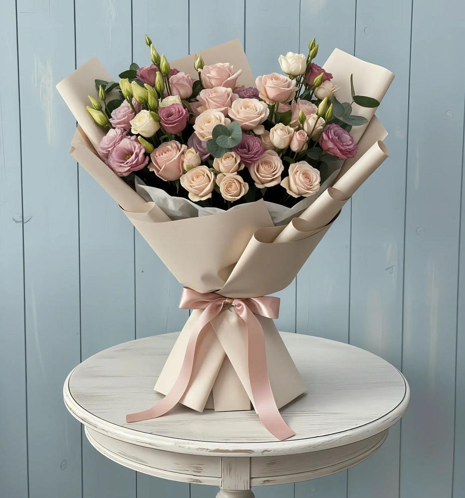 Букет цветов из: Розы и Лизиантусы в Никулино