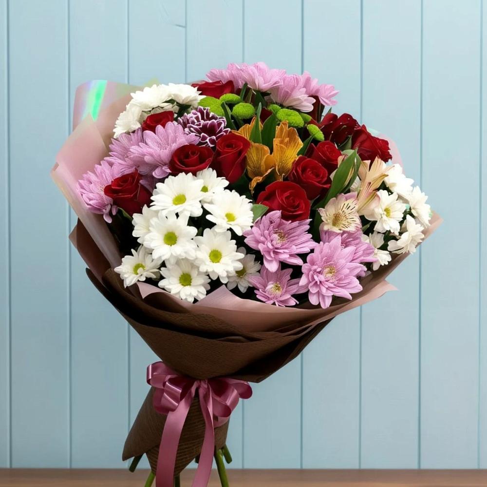 Букет цветов из: Розы, Хризантемы и Альстромерии в Никулино