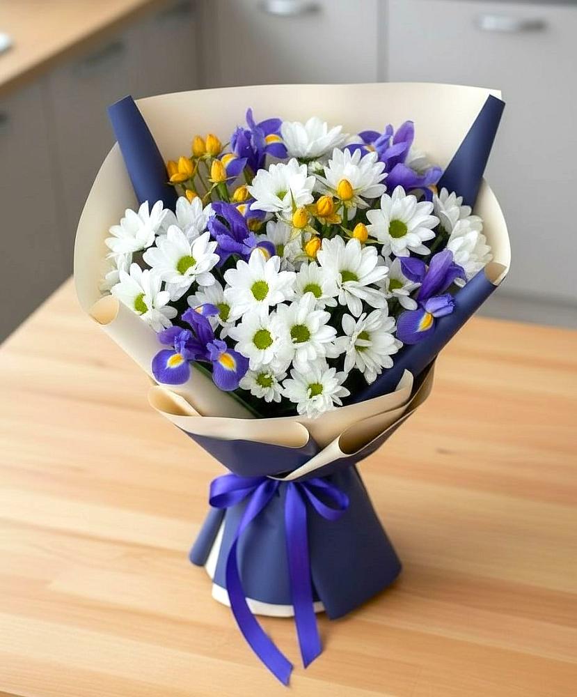 Букет цветов из: Розы, Ирисы и Хризантемы в Никулино