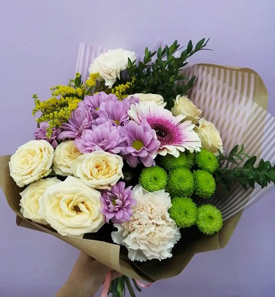 Букет цветов из: Хризантемы, Розы, Гвоздики и Герберы в Никулино