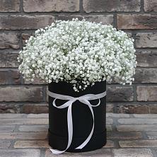 Цветочная композиция из Гипсофила в шляпной коробке в Никулино